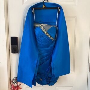 Colors Dress Blue Strapless Dress with Shawl